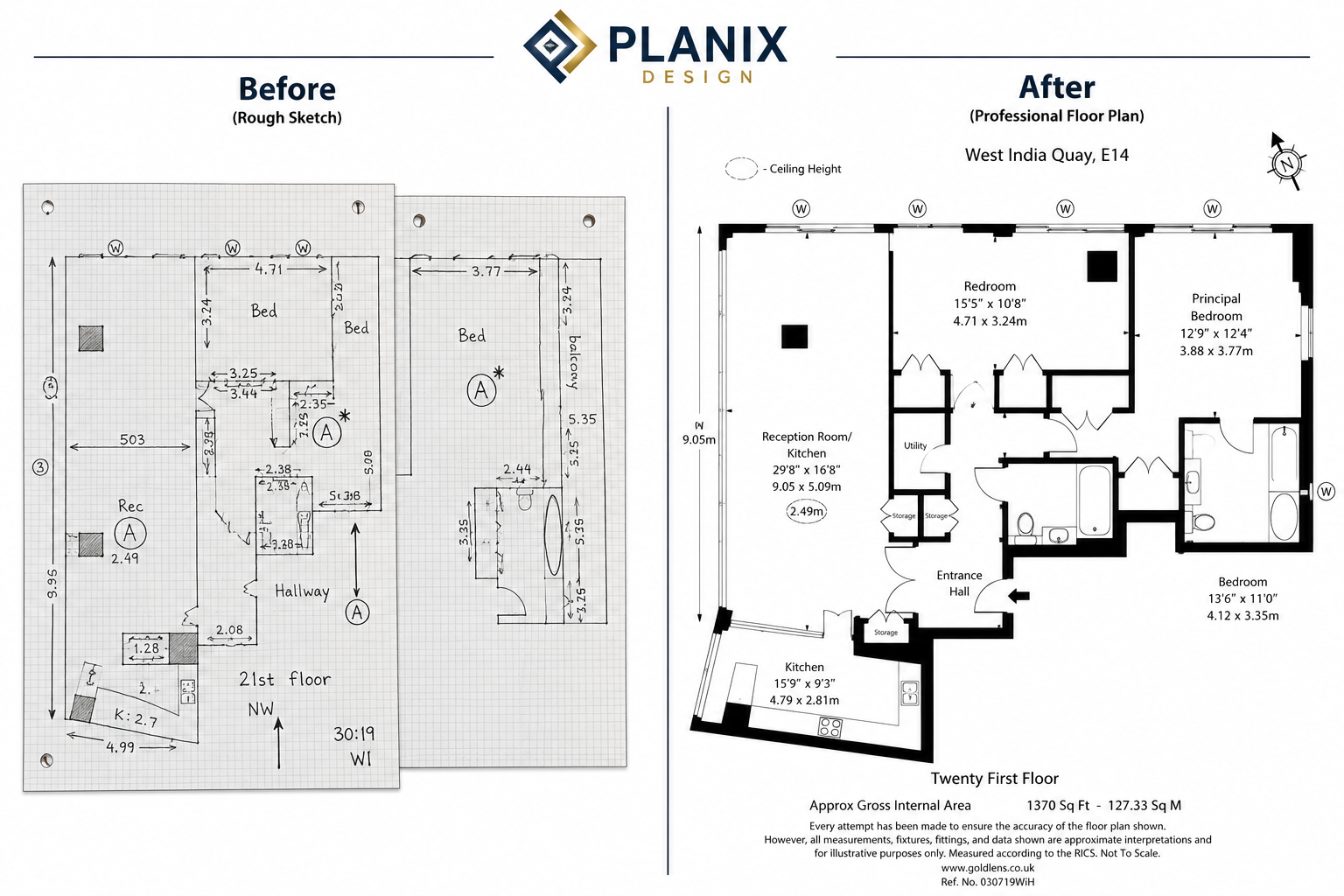 Black and white floor plan drafting example